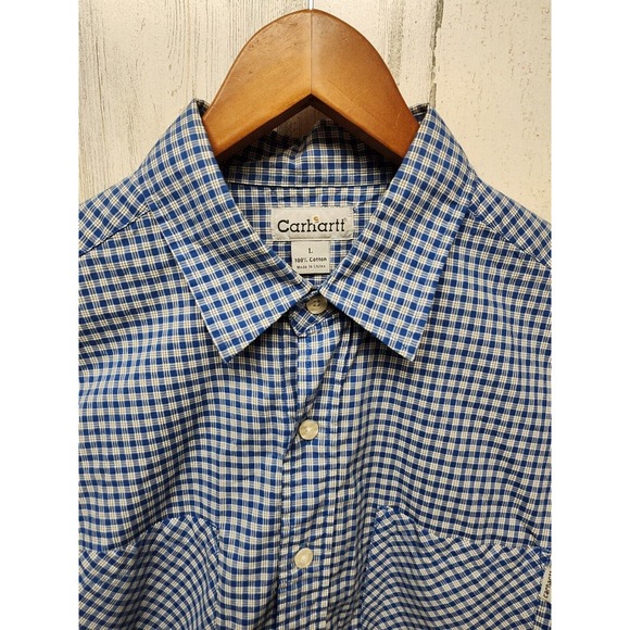 Carhartt Shirt Men Large Blue Plaid Pockets Classic Preppy - Picture 4 of 10